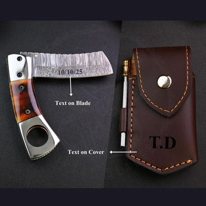 Handmade D2 Cigar Cutter Pocket <b>Knife</b> Blue Wood <b>Handle</b> Stylish With Leather Sheath - Product Image 4