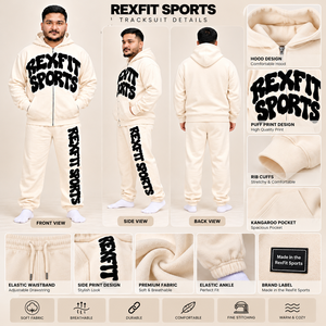 Ensemble de survêtement homme Rexfit avec impression en relief, veste à capuche zippée et pantalon de jogging à revers, en molleton, deux pièces, personnalisable - Product Image 1
