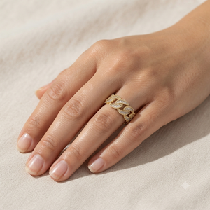 Anillo de compromiso y aniversario clásico de plata 925 con moissanita y engaste de puntas, chapado en plata, estilo Miami Cuban Link, media eternidad, regalo - Product Image 2