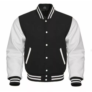 Chaqueta Varsity Negra y Gris para Hombre, Forrada de Felpa, Cuello Camisero, Corte Regular, Informal, para Otoño, Material de Poliéster y Algodón - Product Image 2