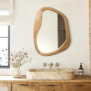 Espejo de Pared de Forma Orgánica Moderna, Espejo Decorativo con Marco de Madera Maciza, Espejo de Vidrio Hecho a Mano, Decoración Asimétrica para el Hogar - Product Image 2