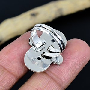 Bague unisexe ajustable en laiton plaqué argent 925, ornée d'une pierre précieuse Bafflo blanche naturelle, faite à la main, design traditionnel - Product Image 3