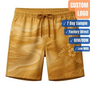 Pantalones Cortos Deportivos de Verano para Hombre, Estilo Playa, 100% Poliéster, Estampado Floral, Cierre con Cordón, con Logotipo Personalizado, Servicio OEM - Product Image 1