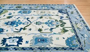 Compre Alfombra Oushak de Lana Anudada a Mano de Lujo, Alfombra Oriental Hecha a Mano de Alta Calidad Estilo Persa Azul Claro para Decoración de Sala de Estar - Product Image 4