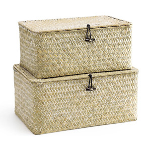 Caja de regalo de alta calidad de mimbre marino, cesta rectangular apilable de madera con tapa, estilos personalizados - Product Image 6