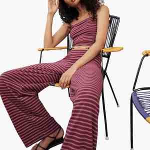 High Quality Sleeveless Top Wide Leg Pants Casual Loose Fit Women Striped Two-Piece <b>Set</b> Spring Summer Knitted Cotton Spandex <b>Set</b> - Product Image 5