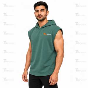 2026 New Wholesale Summer XL Gym Hoodies Men's Solid Print Muscle Cut- <b>T</b>-<b>Shirt</b> Design Plain Dyed Workout Cotton Hoodies - Product Image 2