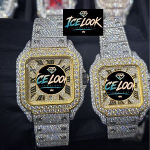 นาฬิกาข้อมือควอตซ์ทรงสี่เหลี่ยมหรูหราสำหรับทุกเพศจาก Ice Look Jewelry สายสแตนเลสประดับเพชรโมอิสซาไนต์ กระจกแซฟไฟร์ ระบบจักรกล - Product Image 1