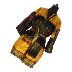 KS003 Magnifique Kimono Sari Vintage, Robe Courte d'Été à Imprimé Floral Bohème, Manches Longues Amples, Style Vacances Vintage - Product Image 6