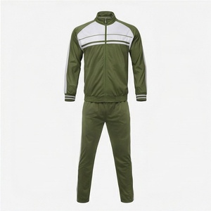 Survêtement vert olive pour homme, fermeture éclair intégrale, design sportif, polyester respirant, vêtement d'automne, coupe classique, poches latérales - Product Image 1