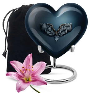 Hermosa urna de cremación azul en forma de corazón con diseño floral, recuerdo personalizable para cenizas de mascotas. - Product Image 4