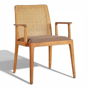 Silla de Comedor Moderna de Mediados de Siglo, de Madera de Teca Sólida, con Respaldo de Ratán Natural y Asiento Tapizado, para Restaurante o Hogar - Product Image 4