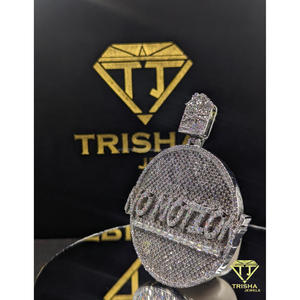 High Quality Personalized Round Name "NO MOTION" Pendant VVS Moissanite Diamonds 925 Sterling Silver By Trisha Jewels - Product Image 3