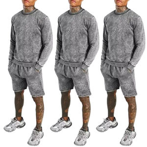 Ensemble short et t-shirt pour homme, logo personnalisé OEM, effet délavé, été, fitness, deux pièces, style streetwear, grandes tailles. - Product Image 6