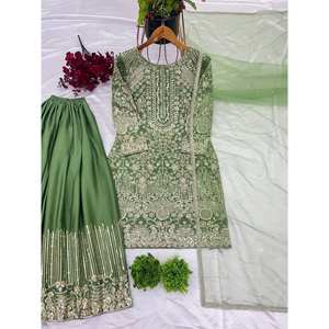 Top-Ensemble Plazzo et Dupatta avec broderie lourde Work Party Wear Look Taille XL - Product Image 2