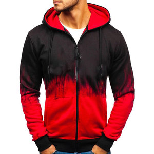Sudadera con Capucha y Cremallera para Hombre, Tie-Dye Degradado Rojo y Negro, Corte Regular, Informal, Tejido de Poliéster, para Otoño - Product Image 2