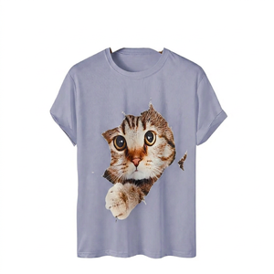 เสื้อยืดลำลองผู้ชาย ผ้าฝ้าย แขนสั้น คอกลม พิมพ์ลายรูปแมว ทรงปกติ ผ้าเจอร์ซีย์ - Product Image 4
