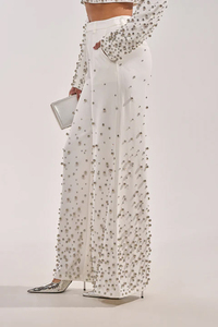 Women's <b>White</b> Sequined <b>2</b>-<b>Piece</b> Blazer <b>Set</b> Full Sleeve Loose Fit Elegant Spring Summer Satin Long Pants Suit - Product Image 3