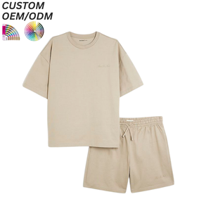 Conjunto de Dos Piezas de Verano para Hombre, Camiseta y Pantalones Cortos de Algodón Transpirable, Tejido de Punto, Informal, con Logotipo Personalizado, Soporte OEM y ODM para Suministro al por Mayor - Product Image 1