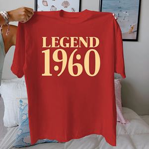 เสื้อยืด1960ผู้หญิงพิมพ์ลายตัวหนาผ้าฝ้ายแท้สวมใส่สบาย - Product Image 3