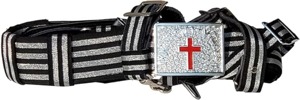 Ceinture rayée faite à la main avec emblème croix, boucle dorée, accessoire de décoration textile, type de tissu : simili cuir - Product Image 6