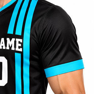 Camiseta de Fútbol Negra Personalizada con Rayas Cian, Nombre y Número Personalizados - Product Image 5