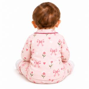 Pyjama 2 pièces pour bébés filles, motif floral rose, avec nœud, chemise à manches longues et pantalon à imprimé cœurs et fleurs, pour nourrissons et tout-petits - Product Image 6