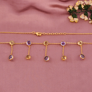 Collier à breloques en pierres précieuses naturelles améthyste et citrine pour femmes |   Laiton plaqué or - Product Image 3