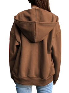 Sudadera con Capucha Personalizada OEM para Mujer, con Cierre de Cremallera, Diseño con Insignia en la Parte Delantera, Color Sólido Informal, Manga Larga - Product Image 4