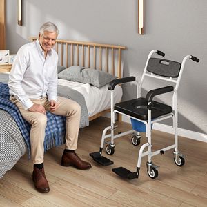 Sedia a rotelle da doccia regolabile e leggera per anziani con ruote bloccabili e schienale - Product Image 2
