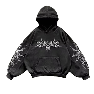 Sweat-shirt à capuche imprimé croix gothique pour homme, coupe oversize en coton French Terry, style automne, logo frontal, manches classiques - Product Image 2