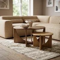 Table basse ronde en bois artisanale moderne avec un design minimaliste pour le mobilier de salon