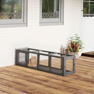 Recinto Estensibile in Legno per Animali Domestici da Esterno da 150 cm con 3 Porte, per Gatti e Cuccioli, con Ruote per Esercizio, Grigio, Tunnel per Gatti da Esterno - Product Image 2