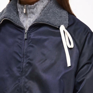 Chaqueta Bomber Unisex Azul Marino, Forro de Algodón, Cortavientos, con Capucha, Cierre de Cremallera, Ropa de Invierno Informal, Corte Regular, Exterior de Poliéster - Product Image 3