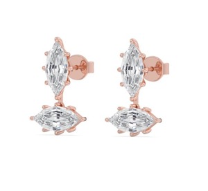 Boucles d'oreilles pendantes à deux pierres en diamant de laboratoire taille marche marquise, 4,00 CTW en or rose 9K - Product Image 2