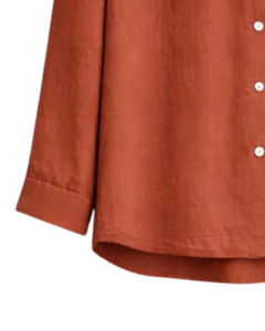 Ensemble pyjama décontracté en coton et lin pour femme, couleur orange rouille, chemise boutonnée et pantalon à cordon, deux pièces, fabricant - Product Image 6