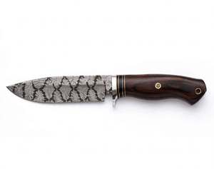 Cuchillo utilitario de hoja fija de acero de Damasco forjado a mano OEM personalizado con punta de gota y filo recto, mango de palisandro oscuro para bricolaje - Product Image 5