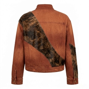 Veste en toile délavée marron rouille personnalisée avec patchwork en fourrure pour homme, col montant, effet vieilli, fournisseur OEM - Product Image 2