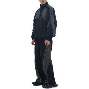 Men's High Quality Zipper <b>Jacket</b> <b>and</b> <b>Trouser</b> 100% Nylon Reflector Lines Screen Printed Oversized Windbreaker Tracksuit - Product Image 5