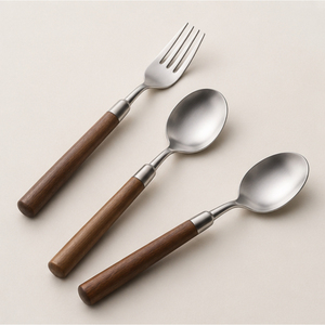 Ensemble de couverts en acier inoxydable très vendu avec manche en bois de noyer naturel, vaisselle rétro écologique pour la maison à bon prix - Product Image 3