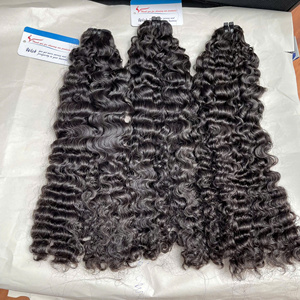 Extensions de cheveux humains vierges vietnamiens, bouclés birmans bruts, double trame machine, prêts à être expédiés, couleur noir naturel - Product Image 1