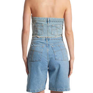 High Quality 1Piece Summer Crop Tube <b>Top</b> Best Wholesale Fashion Stretch <b>Beaded</b> Denim <b>Tops</b> Casual Print Style women's shirt - Product Image 4