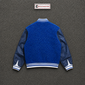 Blouson universitaire en laine bleu roi PREMIUM pour homme – Style Preppy, streetwear, hiver, chauffant, respirant, col rabattable, boutonné - Product Image 6