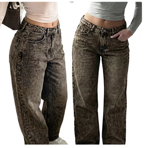 Jeans de Mezclilla para Mujer, Cintura Alta, Corte Recto, Lavado a la Piedra, Ajuste Regular, Largos, Estilo Casual Vintage, 100% Algodón, para Verano - Product Image 1