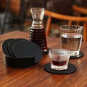 Drink Coasters Set of 6 Leather Coasters Spill Protection for Table <b>Desk</b> Leather Coaster With Holder - Product Image 5