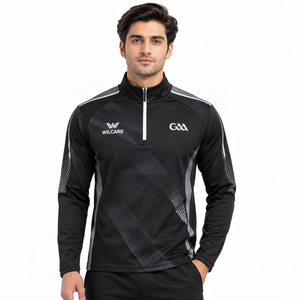 WILCARE – Veste de sport demi-zip pour homme, noire avec accents gris, respirante, légère, en polyester, personnalisable, toutes saisons, athlétique - Product Image 1