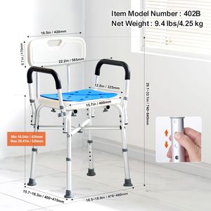 Lightweight Shower <b>Chair</b> with <b>Padded</b> Arms and Back Adjustable Height Bath Bench Reinforced CrossBar Shower Stool Elde - Product Image 6