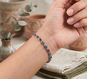 Wholesale 925 <b>Solid</b> Sterling <b>Silver</b> Natural Multi Gemstone Round Bezel Set Statement Tennis <b>Bracelet</b> Fine Jewelry Memoria Jewels - Product Image 6