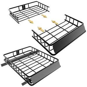 Heavy Duty 51\"x36\"x5\" Roof Rack for <b>Cars</b> Waterproof Cargo Carrier Basket with Elastic Net Attachment <b>Hooks</b> and Ratchet - Product Image 4