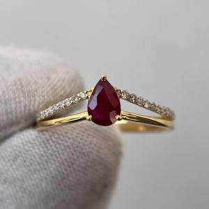 Bague délicate en rubis taille poire, argent sterling 925 plaqué or 14 carats, style Art Déco vintage, pour fiançailles et mariage - Product Image 3